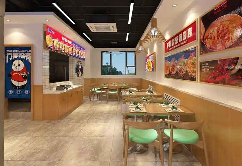 鄭州麻辣燙店裝修設(shè)計(jì):熱鬧氛圍與自選餐臺(tái)設(shè)計(jì)