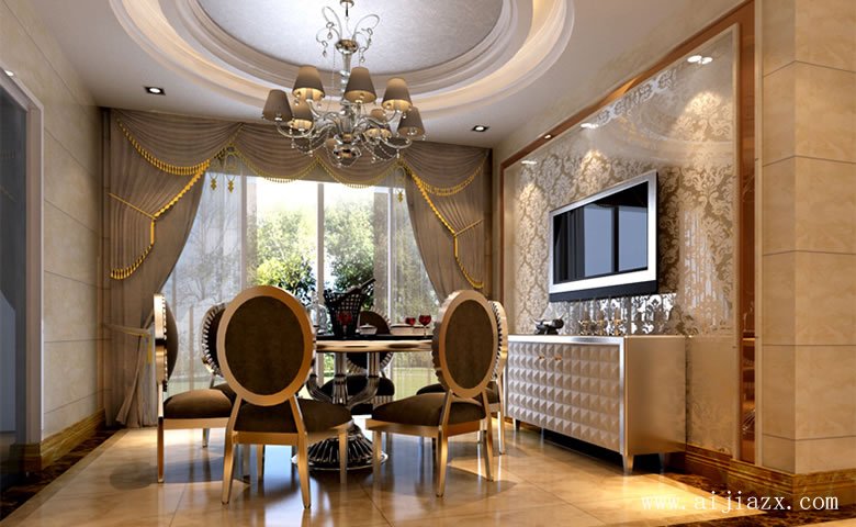 開闊明亮的簡(jiǎn)歐風(fēng)格餐廳裝修效果圖