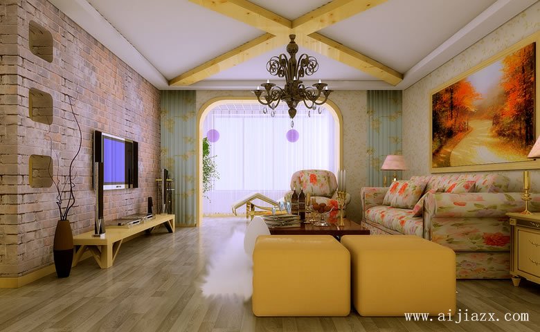 暖色調(diào)的田園風(fēng)格客廳裝修效果圖